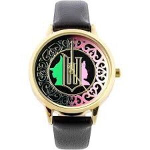 Wicked Watch Accutime Analog Gold-Rimmed Face Watch w Black Leather Band 
NWT